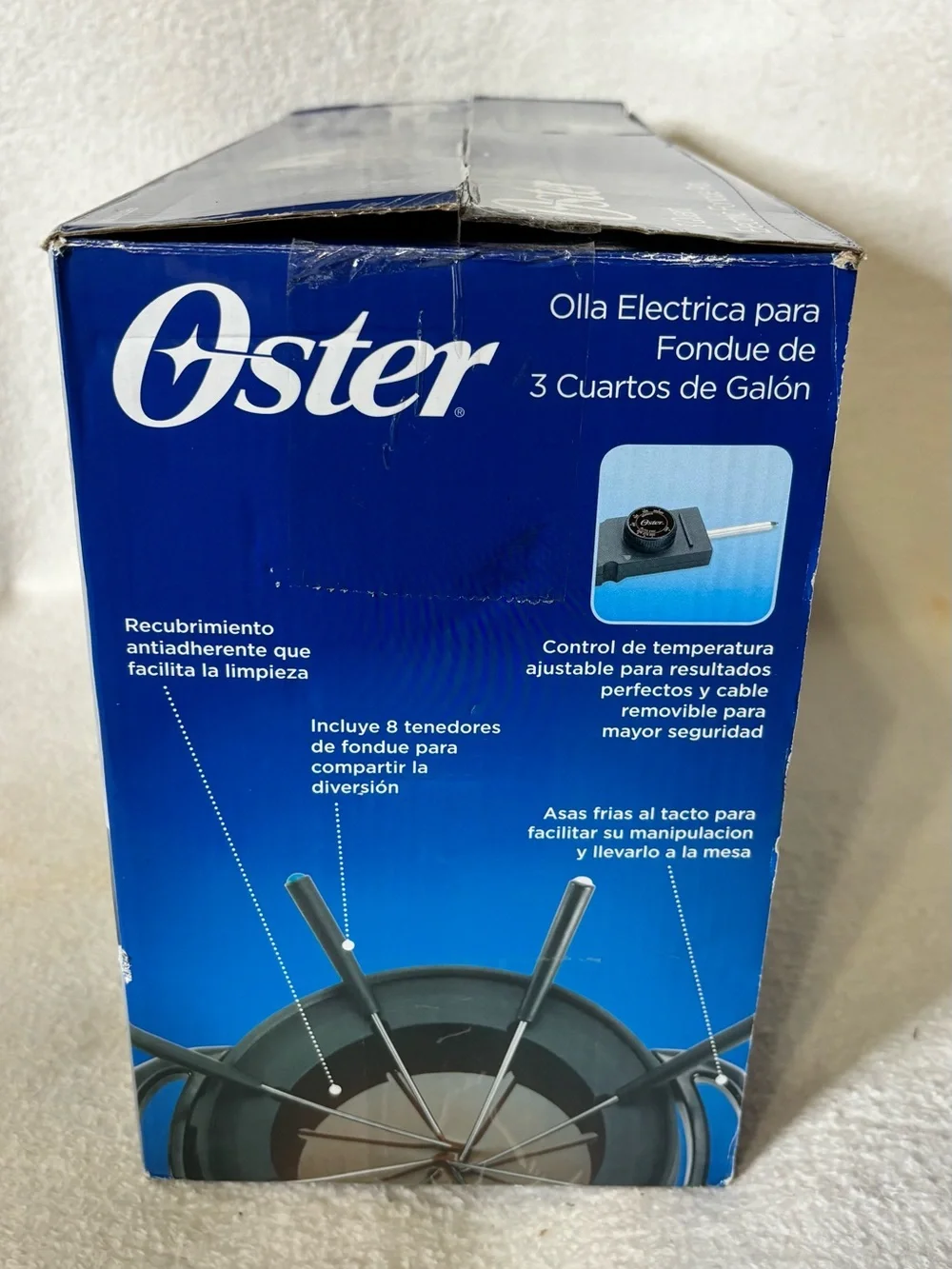 Oster Silver Stainless Steel Chocolate Fondue Pot with Black Fork Handles